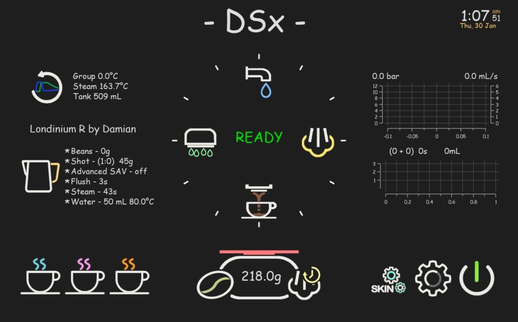 DSx is a skin for the Decent Espresso machine de1plus app